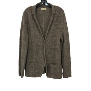 Falconeri Unstructured Knit Cardigan Sweater Mens 50 L Brown Cotton Linen Blazer